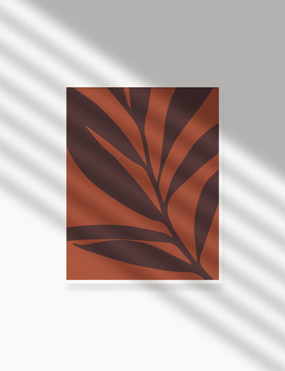 LEAF. MINIMALIST BOTANICAL BOHO ART. BURNT ORANGE, BROWN. Printable Wall Art Illustration. - PAPER MOON Art & Design