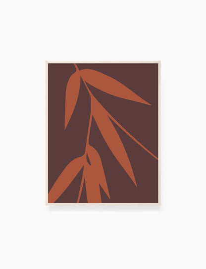 BAMBOO LEAVES. MINIMALIST BOTANICAL BOHO ART. BURNT ORANGE, BROWN. Printable Wall Art Illustration. - PAPER MOON Art & Design