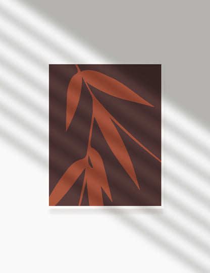 BAMBOO LEAVES. MINIMALIST BOTANICAL BOHO ART. BURNT ORANGE, BROWN. Printable Wall Art Illustration. - PAPER MOON Art & Design