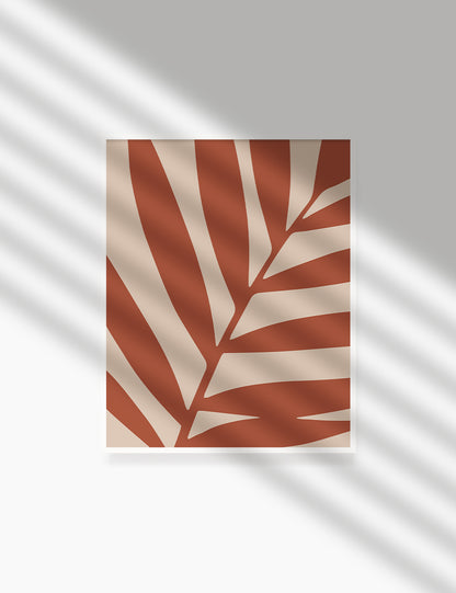 LEAF. MINIMALIST BOTANICAL BOHO ART. BURNT ORANGE, BEIGE. Printable Wall Art Illustration. - PAPER MOON Art & Design