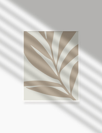 LEAF. MINIMALIST BOTANICAL BOHO ART. BEIGE. Printable Wall Art Illustration. - PAPER MOON Art & Design