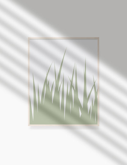 GRASS. MINIMALIST BOTANICAL BOHO ART. GREEN AND BEIGE. Minimal Aesthetic. Clean Design. Printable Wall Art Illustration. - PAPER MOON Art & Design