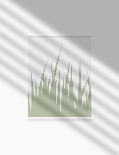 GRASS. MINIMALIST BOTANICAL BOHO ART. GREEN AND BEIGE. Minimal Aesthetic. Clean Design. Printable Wall Art Illustration. - PAPER MOON Art & Design