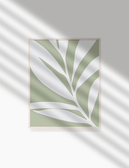 LEAF. MINIMALIST BOTANICAL BOHO ART. GREEN. Minimal Aesthetic. Clean Design. Printable Wall Art Illustration. - PAPER MOON Art & Design