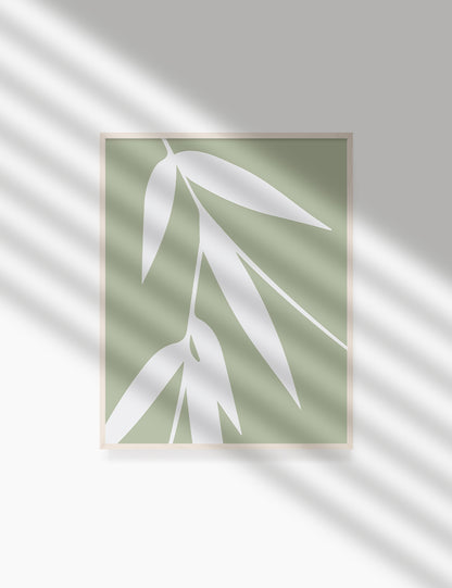 BAMBOO LEAVES. MINIMALIST BOTANICAL BOHO ART. GREEN. Minimal Aesthetic. Clean Design. Printable Wall Art Illustration. - PAPER MOON Art & Design