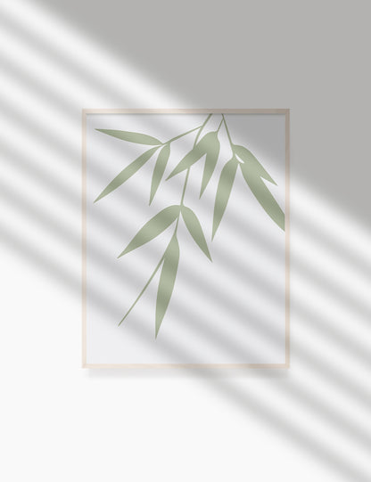 BAMBOO LEAVES. MINIMALIST BOTANICAL BOHO ART. GREEN. Minimal Aesthetic. Clean Design. Printable Wall Art Illustration. - PAPER MOON Art & Design