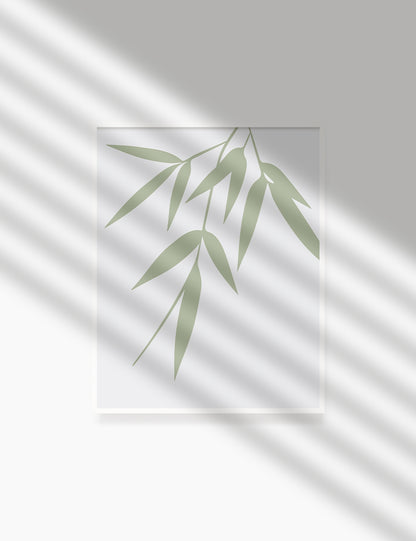 BAMBOO LEAVES. MINIMALIST BOTANICAL BOHO ART. GREEN. Minimal Aesthetic. Clean Design. Printable Wall Art Illustration. - PAPER MOON Art & Design