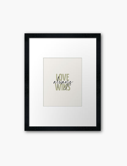 LOVE ALWAYS WINS. Green. Love quote. Romantic words. Printable Wall Art Quote. - PAPER MOON Art & Design