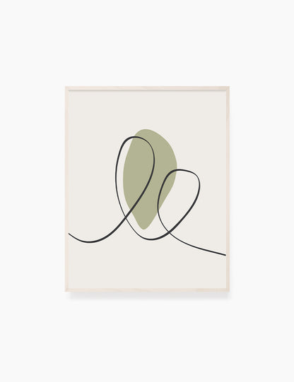 MINIMAL LINE ART. Abstract Heart Shape. Boho Aesthetic. Green. Beige. Black. Printable Wall Art Illustration. - PAPER MOON Art & Design