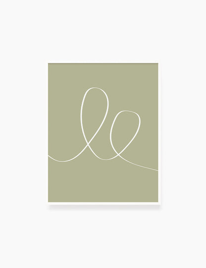 MINIMAL LINE ART. Abstract Heart Shape. Boho. Green. Printable Wall Art Illustration. - PAPER MOON Art & Design