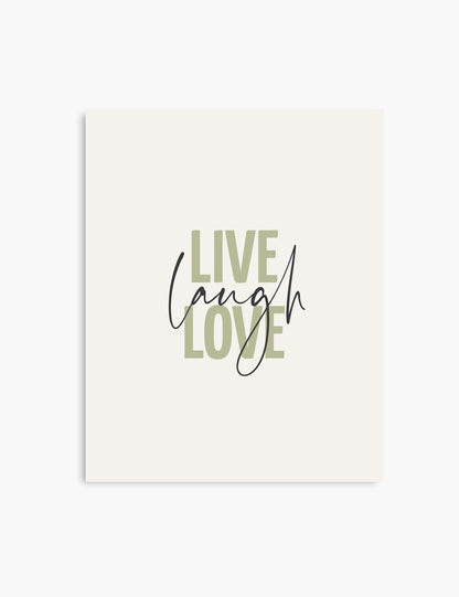 LIVE. LAUGH. LOVE. Green. Beige. Inspirational quote. Printable Wall Art Quote. - PAPER MOON Art & Design