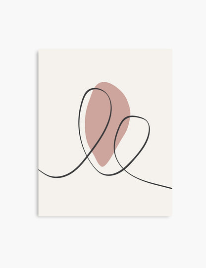 MINIMAL LINE ART. Abstract Heart Shape. Boho Aesthetic. Blush. Rose. Pale Red. Beige. Black. Printable Wall Art Illustration. - PAPER MOON Art & Design