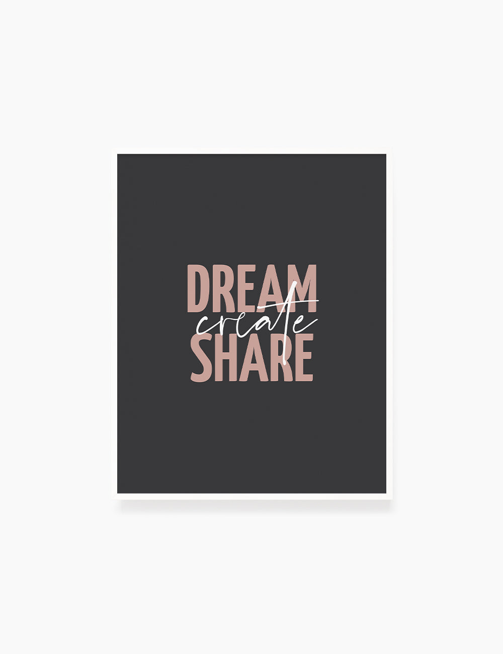 DREAM. CREATE. SHARE. Blush. Rose. Pale Red. Dark Grey. Black. Printable Wall Art Quote. - PAPER MOON Art & Design