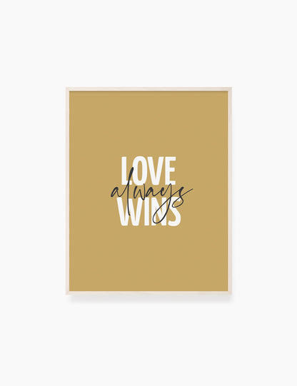 LOVE ALWAYS WINS. Yellow Gold. Love quote. Romantic words. Printable Wall Art Quote. - PAPER MOON Art & Design