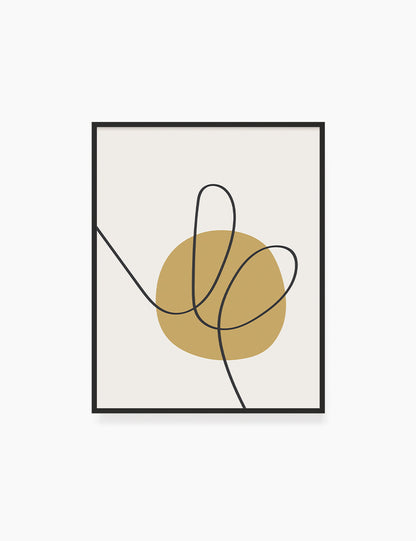 MINIMAL LINE ART. Abstract Heart Shape. Boho Aesthetic. Yellow Gold. Beige. Black. Printable Wall Art Illustration. - PAPER MOON Art & Design