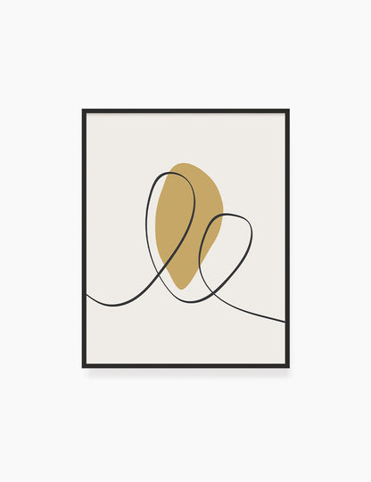 MINIMAL LINE ART. Abstract Heart Shape. Boho Aesthetic. Yellow Gold. Beige. Black. Printable Wall Art Illustration. - PAPER MOON Art & Design