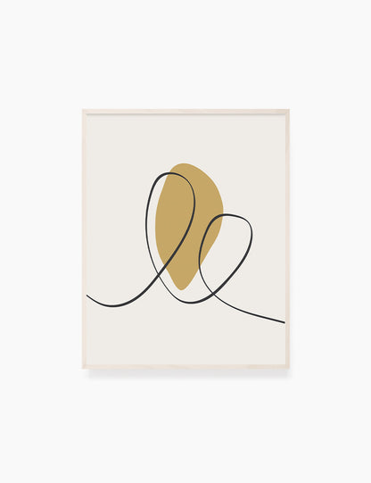 MINIMAL LINE ART. Abstract Heart Shape. Boho Aesthetic. Yellow Gold. Beige. Black. Printable Wall Art Illustration. - PAPER MOON Art & Design