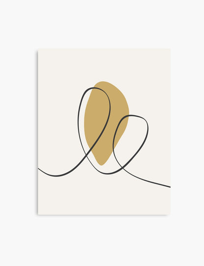 MINIMAL LINE ART. Abstract Heart Shape. Boho Aesthetic. Yellow Gold. Beige. Black. Printable Wall Art Illustration. - PAPER MOON Art & Design