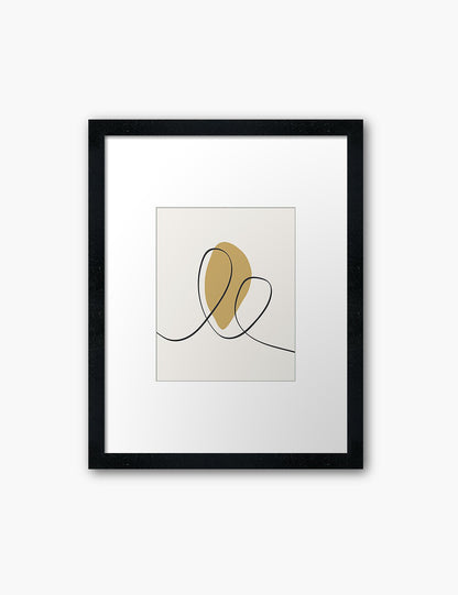 MINIMAL LINE ART. Abstract Heart Shape. Boho Aesthetic. Yellow Gold. Beige. Black. Printable Wall Art Illustration. - PAPER MOON Art & Design
