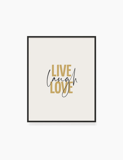 LIVE. LAUGH. LOVE. Yellow Gold. Beige. Inspirational quote. Printable Wall Art Quote. - PAPER MOON Art & Design