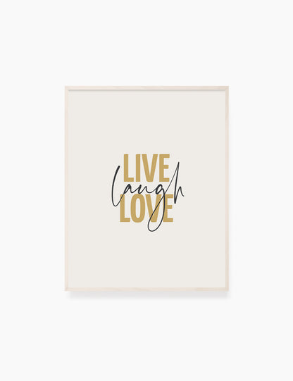 LIVE. LAUGH. LOVE. Yellow Gold. Beige. Inspirational quote. Printable Wall Art Quote. - PAPER MOON Art & Design