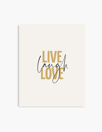 LIVE. LAUGH. LOVE. Yellow Gold. Beige. Inspirational quote. Printable Wall Art Quote. - PAPER MOON Art & Design