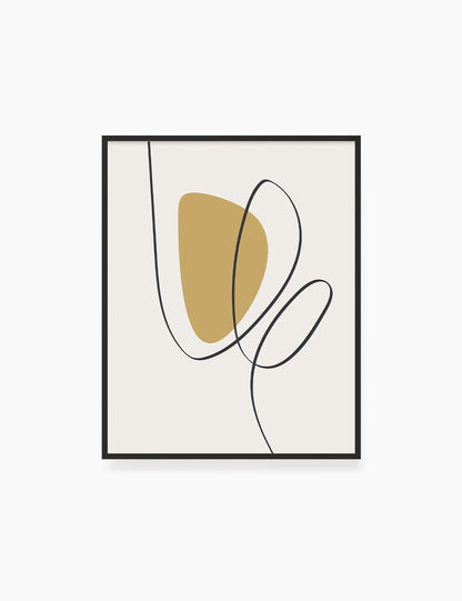 MINIMAL LINE ART. Abstract Shapes. Boho Aesthetic. Yellow Gold. Beige. Black. Printable Wall Art Illustration. - PAPER MOON Art & Design