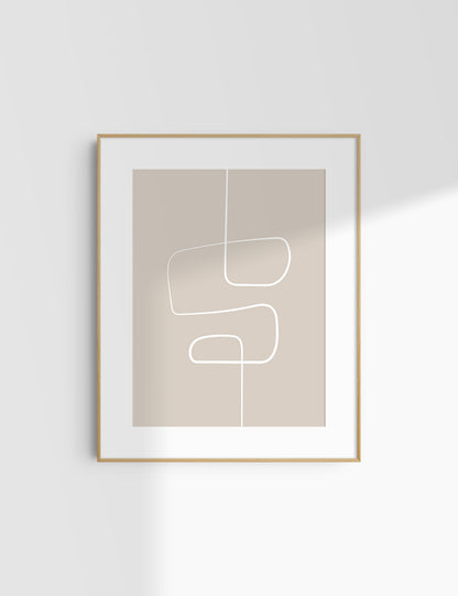 MINIMALIST, ABSTRACT ONE LINE ART. Beige and White. Printable Wall Art Illustration.
