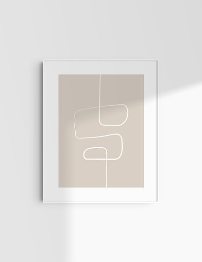 MINIMALIST, ABSTRACT ONE LINE ART. Beige and White. Printable Wall Art Illustration.