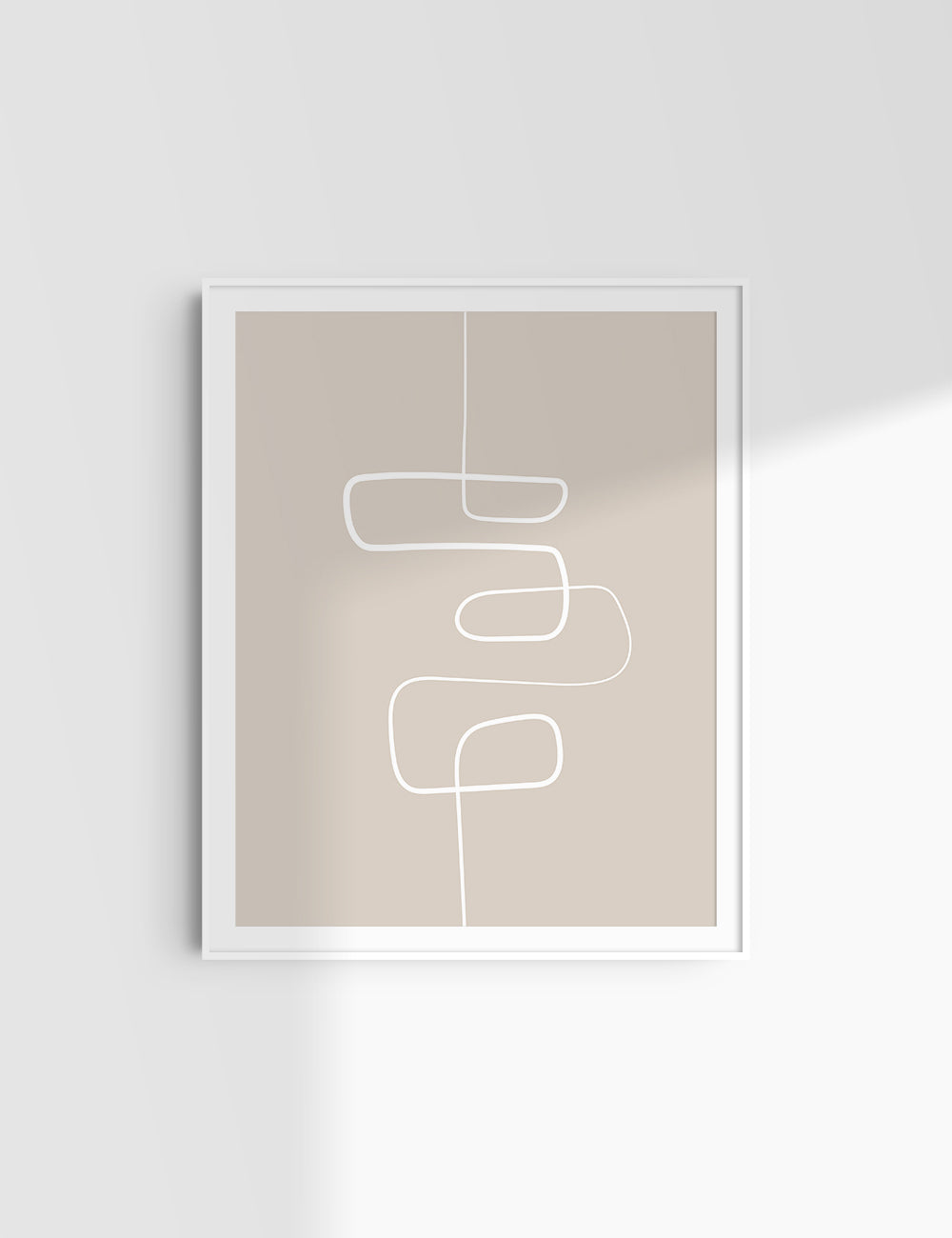 MINIMALIST, ABSTRACT ONE LINE ART. Beige and White. Printable Wall Art Illustration.