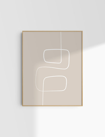 MINIMALIST, ABSTRACT ONE LINE ART. Beige and White. Printable Wall Art Illustration.