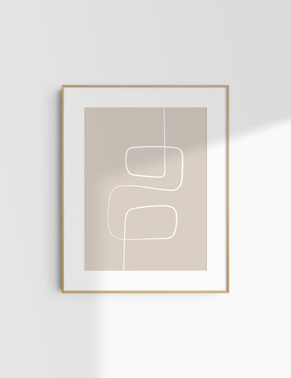 MINIMALIST, ABSTRACT ONE LINE ART. Beige and White. Printable Wall Art Illustration.
