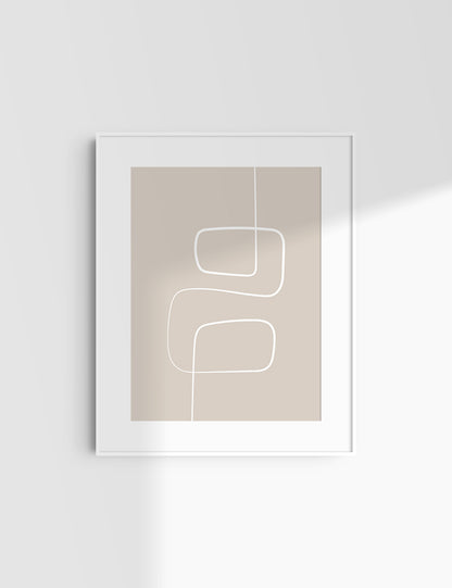MINIMALIST, ABSTRACT ONE LINE ART. Beige and White. Printable Wall Art Illustration.