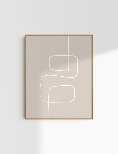 MINIMALIST, ABSTRACT ONE LINE ART. Beige and White. Printable Wall Art Illustration.
