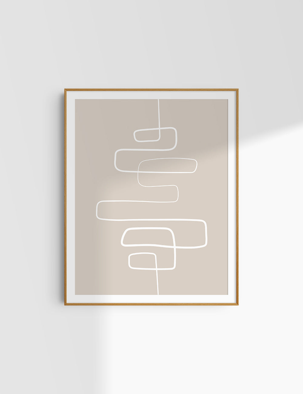 MINIMALIST, ABSTRACT ONE LINE ART. Beige and White. Printable Wall Art Illustration.
