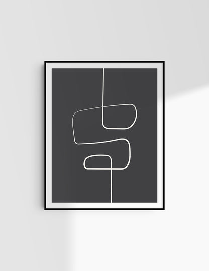 MINIMALIST, ABSTRACT ONE LINE ART. Black and Beige. Printable Wall Art Illustration.