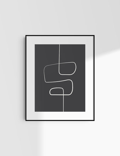 MINIMALIST, ABSTRACT ONE LINE ART. Black and Beige. Printable Wall Art Illustration.