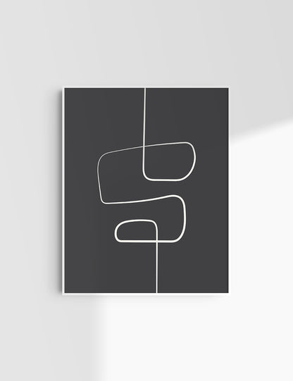 MINIMALIST, ABSTRACT ONE LINE ART. Black and Beige. Printable Wall Art Illustration.