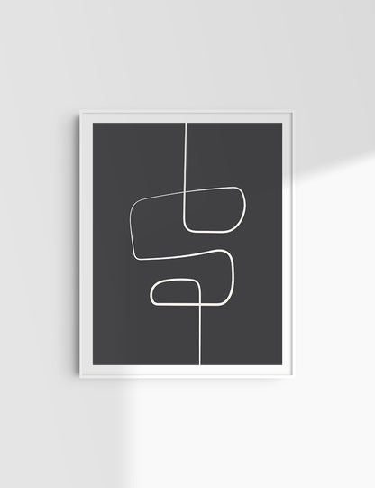 MINIMALIST, ABSTRACT ONE LINE ART. Black and Beige. Printable Wall Art Illustration.