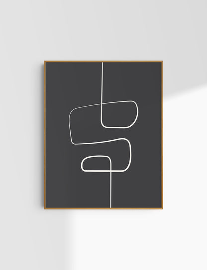 MINIMALIST, ABSTRACT ONE LINE ART. Black and Beige. Printable Wall Art Illustration.