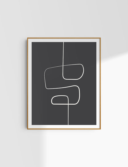 MINIMALIST, ABSTRACT ONE LINE ART. Black and Beige. Printable Wall Art Illustration.