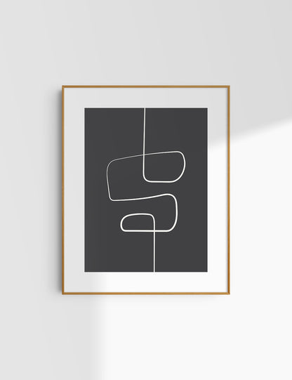 MINIMALIST, ABSTRACT ONE LINE ART. Black and Beige. Printable Wall Art Illustration.