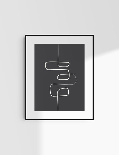 MINIMALIST, ABSTRACT ONE LINE ART. Black and Beige. Printable Wall Art Illustration.