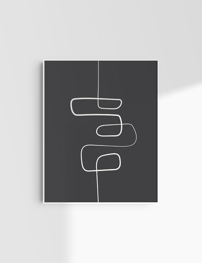 MINIMALIST, ABSTRACT ONE LINE ART. Black and Beige. Printable Wall Art Illustration.