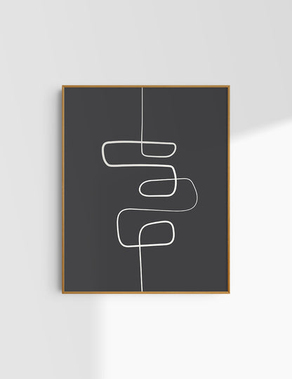 MINIMALIST, ABSTRACT ONE LINE ART. Black and Beige. Printable Wall Art Illustration.
