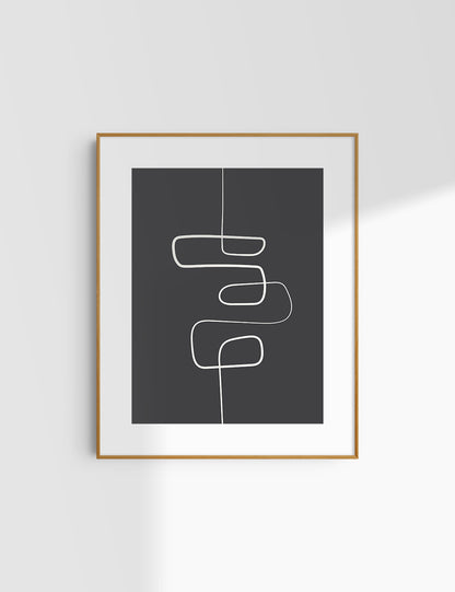 MINIMALIST, ABSTRACT ONE LINE ART. Black and Beige. Printable Wall Art Illustration.