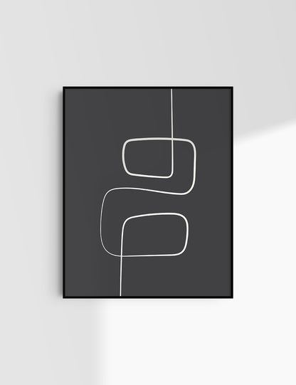 MINIMALIST, ABSTRACT ONE LINE ART. Black and Beige. Printable Wall Art Illustration.