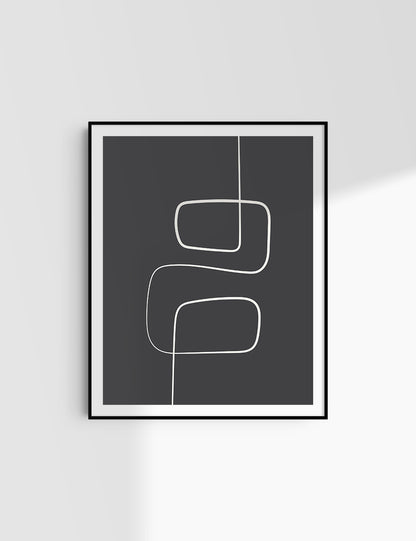 MINIMALIST, ABSTRACT ONE LINE ART. Black and Beige. Printable Wall Art Illustration.