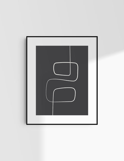 MINIMALIST, ABSTRACT ONE LINE ART. Black and Beige. Printable Wall Art Illustration.