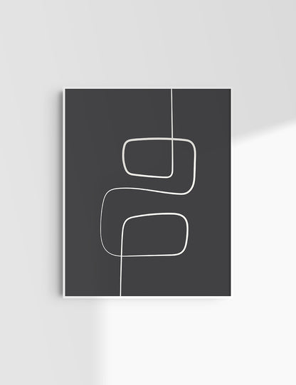 MINIMALIST, ABSTRACT ONE LINE ART. Black and Beige. Printable Wall Art Illustration.
